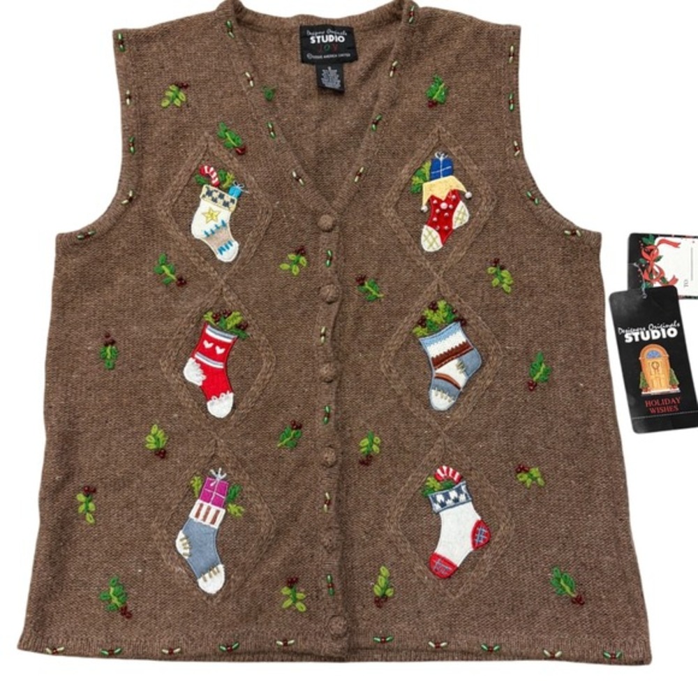 Designers Originals NWT Brown‎ Cottagecore Ugly Christmas Holiday Vest Small